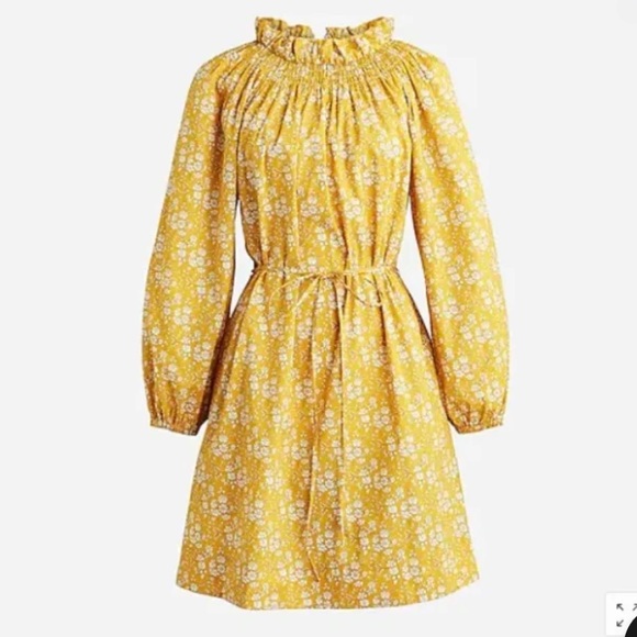 J.Crew Yellow High Neck Liberty Print Floral Ruffle Self Tie 100% Cotton Size XS - Picture 2 of 16